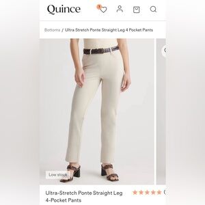 Quince Ultra-Stretch Ponte Straight Leg Pants in Light Cream